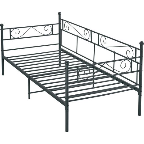 Sofá cama de metal negro con somier de láminas de metal 90 x 200 cm 030004911