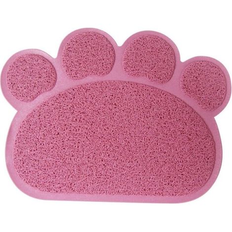 Pvc Forme De Patte Chat Chien Tapis Bac À Litière Couverture Antidérapant Nourriture Eau Bol Alimentation Plateau Rose Clair (1/3)