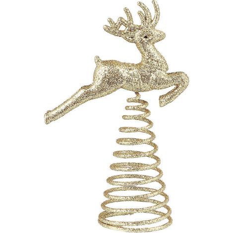 Décoration de sapin de Noël (1 pièce) : Cerf, ornement pour le sommet du sapin-14x9.5cm-Golden (1/3)