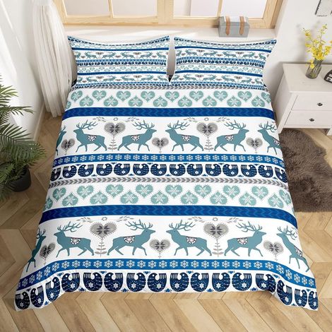 Confort de Noël housse de courtepointe fille Wapiti Imprimer Literie 220x240cm Flocons de neige d'hiver duvet housse de courtepointe Vêtements de lit pour enfants et adolescents Bleu - blanc - 220x240 (1/5)