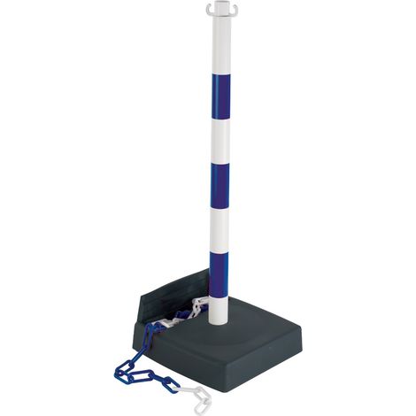 Poteau PVC Bleu/Blanc avec réserve de chaîne sur socle lesté 6kg - 2002370 (1/2)