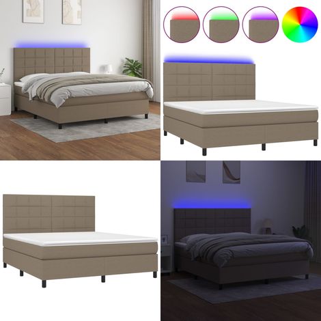 Boxspringbett mit Matratze & LED Taupe 180x200 cm Stoff - Boxspringbett - Doppelbett - Lattenrost - Bettauflage - LED Beleuchtung - Home & Living