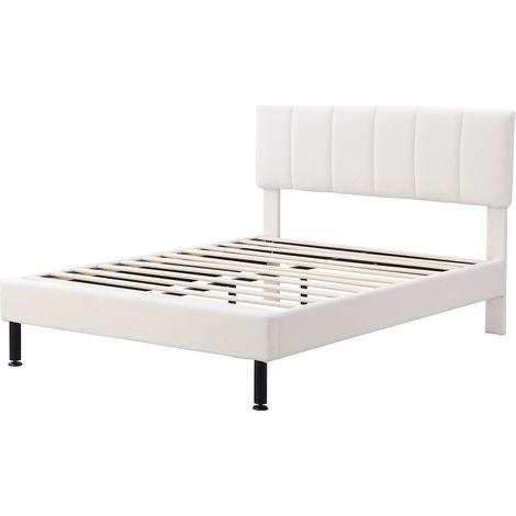 Letto imbottito beige 140 x 190 cm con rete a doghe, piedi in metallo, tessuto Sherpa (1/5)