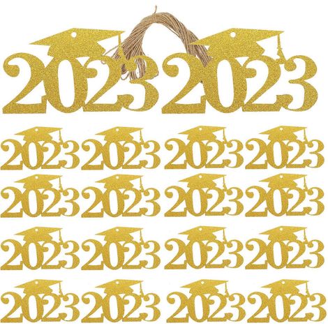 30 étiquettes à paillettes pour la remise des diplômes 2023, décorations de table, étiquettes découpées-9X6CM-Golden (1/3)