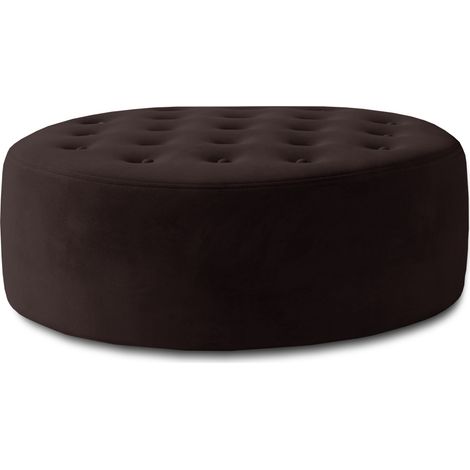 Pouf rond matelassé velours marron foncé Styla 70cm (1/4)