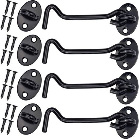 pestillos de gancho para puerta, pestillo de ojo y perno para cerraduras de puerta, pestillo de puerta de acero inoxidable con 16 tornillos (4 pulgadas, negro) (1/4)