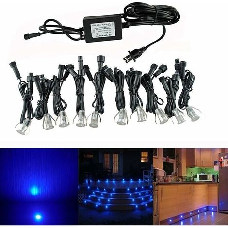Lot de 10 Lampe de Spot LED Mini Ø18mm Eclairage encastré Inox pour Terrasse Enterré Plafonnier, IP67 Etanche DC12V Lumière Extérieure pour Chemin Escalier Paysage Etape (Bleu) [Classe énergétique A] (1/5)