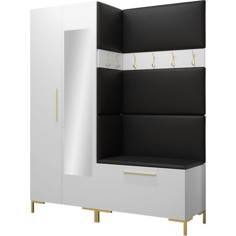 Meuble d'entrée Nomal IX, Faux cuir Soft 011, 196x158x46cm, Disponible, Stratifié, Faux cuir, Murale, À poser