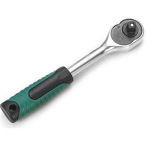 Llave de carraca de liberación rápida CRV de 3/8" y 24 dientes con mango ergonómico de goma para reparación de automóviles.