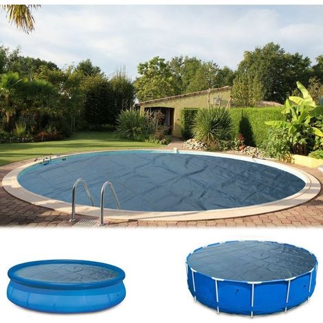 Bâche de piscine ronde premium – 244 cm, épaisseur 400 µm, motif bulles d’air de 12 mm, couleur noir et bleu, protection UV renforcée, étanche et résistante aux déchirures (1/5)