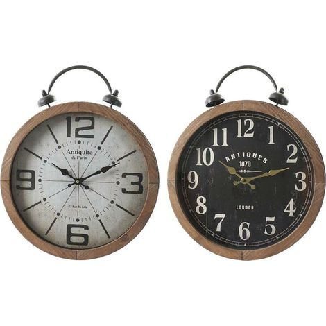 Horloge Murale en Verre Noir Papier Blanc Fer Bois MDF (40 x 6 x 49 cm) (2 pièces)
