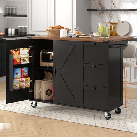 Mueble cocina con ruedas y tablero abatible negro alto OKMYHOME (1/5)