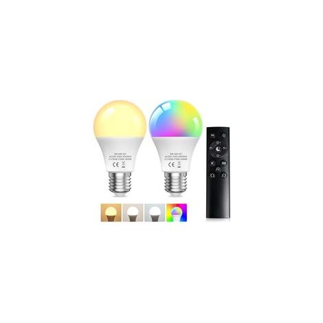 TobeBright Ampoule LED RGB E27 9W avec Télécommande, Dimmable RGB+ 3 Températures de Couleur Blanc Chaud, Blanc Froid, Lumière du Jour, Lumière D'ambiance pour Party Bar Halloween (Lot de 2) (1/4)