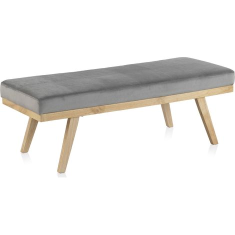 Banc tapissé en velours gris avec pieds bois naturel - gris velours et bois naturel (1/4)