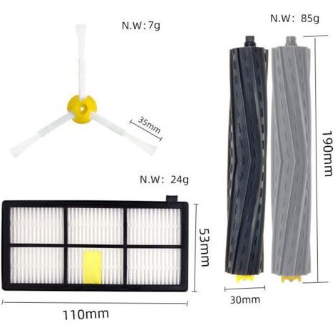 Pièces de rechange Filtres et brosse pour iRobot Roomba 980 960 900 890 880 870 860 800 Series Aspirateur, kit d'accessoires de rechange