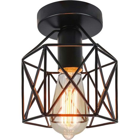 Industriel Plafonnier Industrielle Vintage Plafonnier Suspension Luminaire pour Entrée,Porche,Couloir,Salle à Manger. (Noir1)