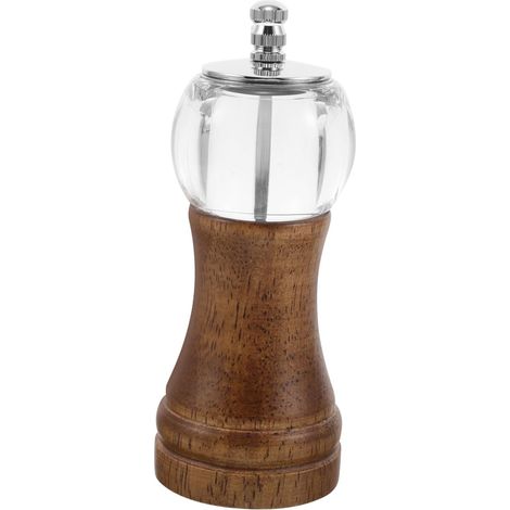 Moulin à poivre manuel, bois et inox, transparent, à manivelle (1/5)