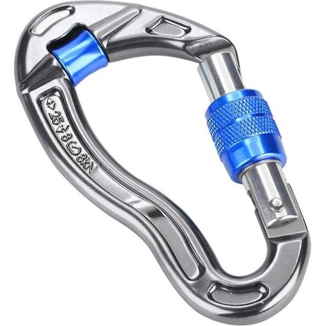 Karabinerhaken mit Schraubverschluss, 25 kn, Drehverschluss und robust, zum Klettern, Abseilen, Bergsteigen, Blau - Crezuo