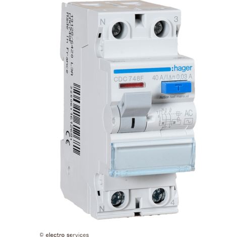 Interrupteur différentiel 2P 40A 30mA type AC Hager (1/2)