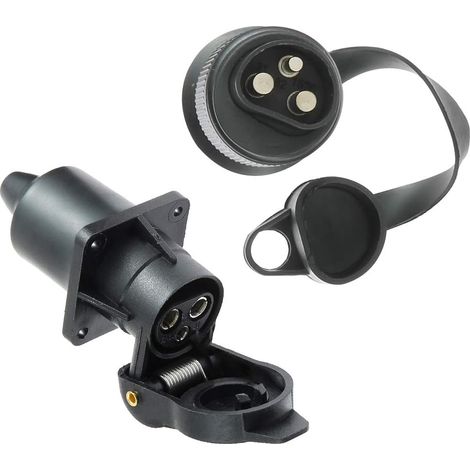 Prise Remorque 3 Broches et Fiche pour Remorque 12V, Prise Électrique 3 Broches Femelle Connecteur Prise Attelage Remorque Male Étanche pour Machines Agricoles, Camions, Bateaux (1/5)