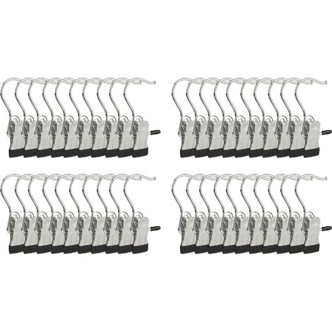 Relaxdays Swivel Boot Hangers, Single Metal Clip Coat Hangers Set of 40, Rubberized Clothes Peg, HWD: 10.5x5x2 cm, Silver/Black