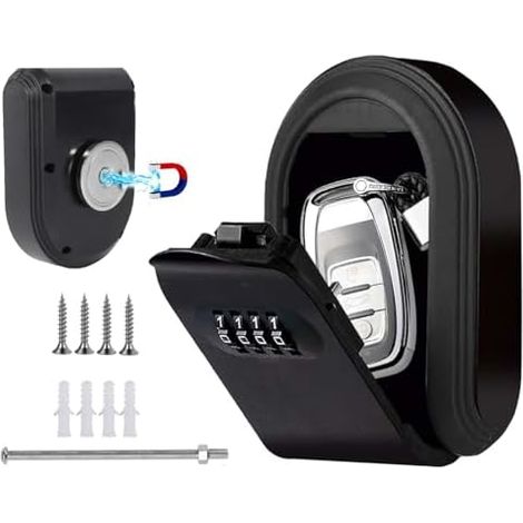 Key Box - Wall-Mounted/Magnetic Key Box with 4-Digit Combination Lock, Secure Outdoor Key Safe, Weatherproof Key Holder, Under Car Key Holder for Outdoor Travel (1/5)