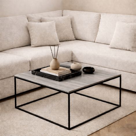 Quadratischer Couchtisch aus grauem Melamin - 75x75 cm - Pola