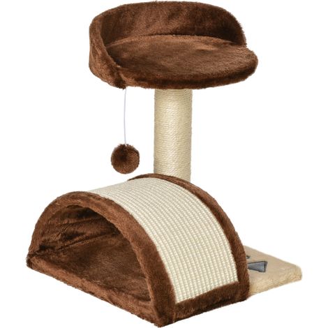 Arbre à chat pour petits chats, hauteur 46 cm, 2 niveaux, avec poteau à griffer, planche, plateformes et balle suspendue, 35,5 x 37 x 46 cm, marron (1/5)