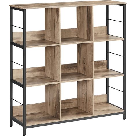 Vasagle – Bibliothèque industrielle 9 cubes – Étagère de rangement marron camel et noir – Dimensions 30 x 100 x 103,1 cm – Stable avec barres en acier