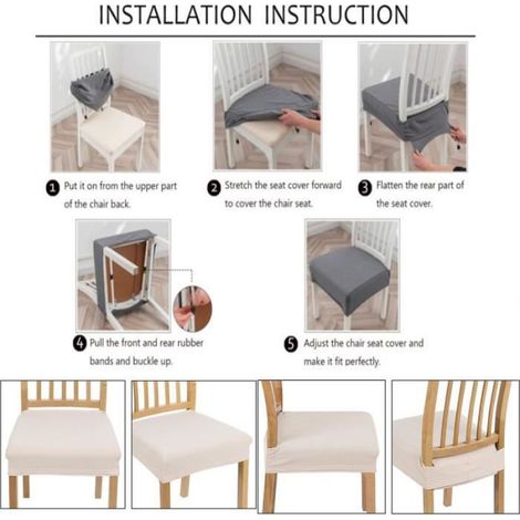 4 Pcs Housse Assise Chaise, Housse de Chaise Extensibles en Jacquard Salle à Manger Amovibles et Lavables (Gris clair) (1/4)