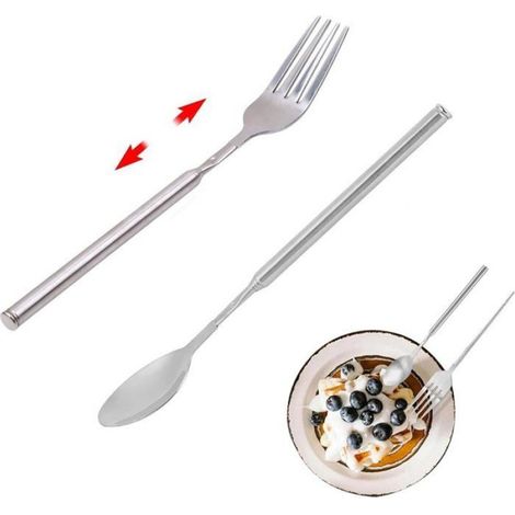 Fourchette Télescopique - Cuillère Télescopique - Acier Inoxydable - Pour Barbecue Cuisine Pique-Nique - 2 Pièces (1/5)