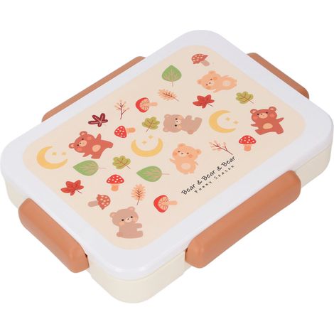Boîte à lunch pour enfants, portable et compatible micro-ondes, avec couverts, marron. (1/5)