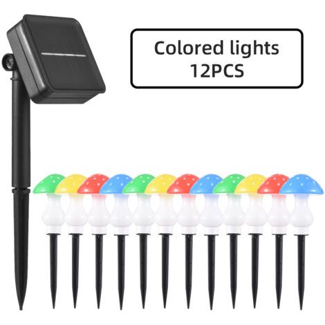 Pair - 12 lampes champignon solaires LED 8 modes IP65 couleurs jardin (1/5)