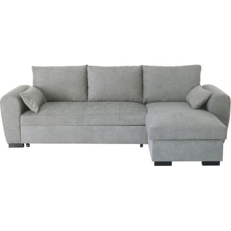 Canapé d'angle convertible réversible MAX - Méridienne avec coffre - Tissu gris clair - L 240 x P 143 x H 85 cm (1/5)