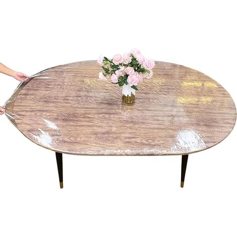 Nappe ovale en vinyle transparent avec bords élastiques, imperméable et résistante à l'huile, idéale pour table ovale de 106 x 152 cm uniquement (1/5)