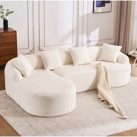Canapé modulable courbe en L avec chaise longue gauche et 2 places en chenille blanche OKWISH (1/5)