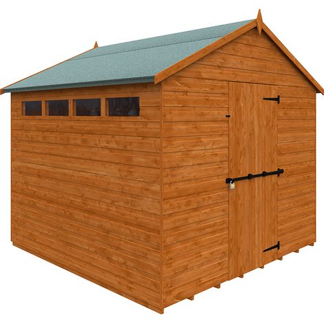 8 x 8 Feet Security Apex 12mm Shed - Solid Wood/Softwood/Pine - L235 x W235 x H231.9 cm - Burnt Orange