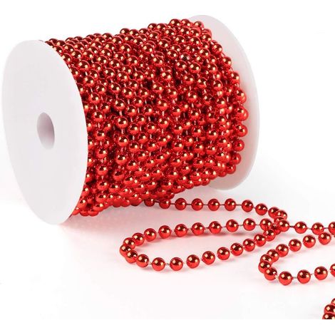 Guirlande décorative de perles pour la décoration du sapin de Noël, couleur rouge, longueur totale de 30 mètres. (1/5)