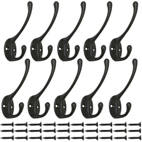 Lot de 10 crochets de penderie noirs vintage, crochets muraux en métal avec 25 vis (1/4)