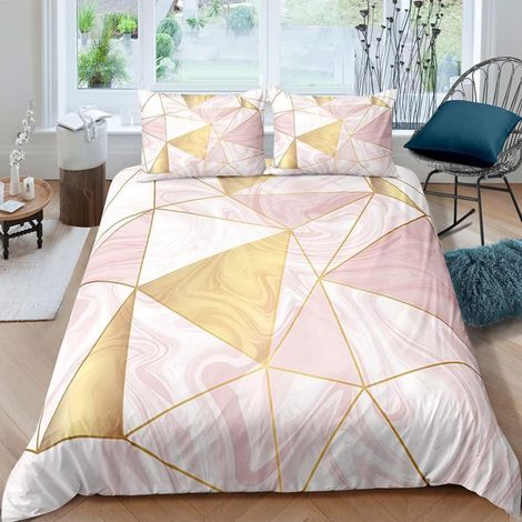 Bettwäsche 135x200 cm 2-teilig Rosa Marmor Geometrie 100% Mikrofaser