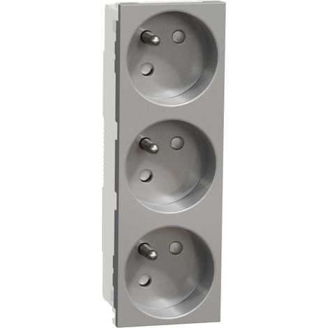 Unica prise triple 2P+T FR 45° Alu méca seul SCHNEIDER NU307930 (1/3)