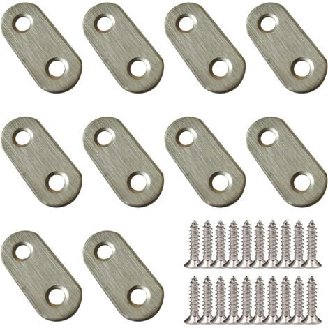 10 pièces patte d'assemblage 37 x 16 mm équerre Renfort en acier inoxydable Plaques de reparation à équerre patte de fixation, avec vis (1/4)