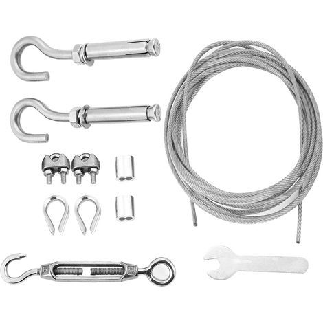Outdoor-Wäscheleine aus robustem Edelstahlseil mit Spannvorrichtung und Haken (8 m) (1/5)