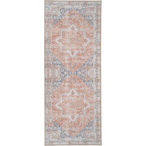 Passatoia Havana arancio e blu in chenille 100% poliestere 80x200 cm (1/4)