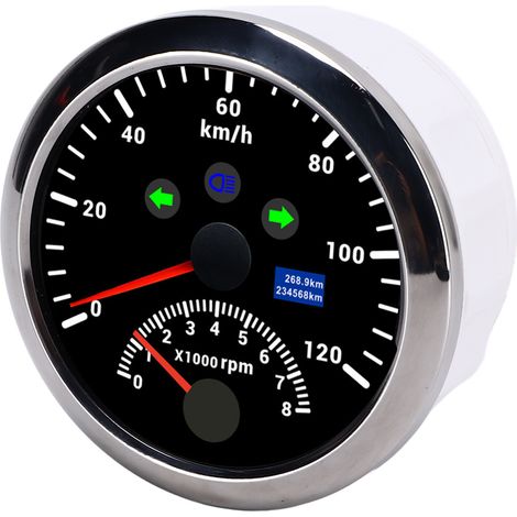 Compteur GPS 85mm 120km/h Tachymètre 0-8000tr/min Jauge LCD Rétroéclairage Rouge pour Voiture Bateau Yacht Camping-car Camion Noir (1/5)