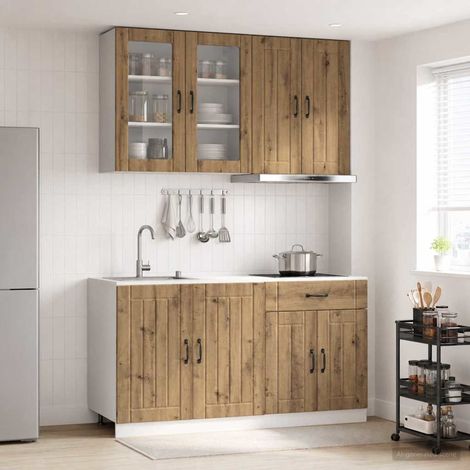 Ensemble de meubles de cuisine 4 pièces en bois d’ingénierie, chêne artisanal, 90.28kg - PANGIVO (1/5)