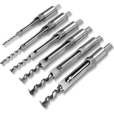 Bédanes Creux en Acier, Set de 6 Forets à Bois Carrés pour Menuiserie, 6,35-16 mm (1/5)