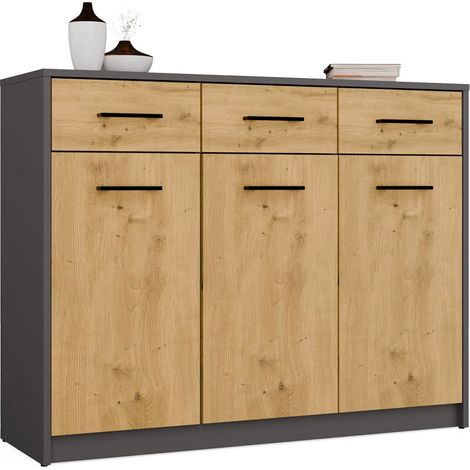 SIMPLO - Buffet 109 cm 3 portes & 3 tiroirs - Anthracite chêne artisan (1/5)