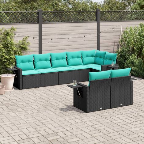 vidaXL Salon de jardin 8 pcs avec coussins noir résine tressée (1/5)