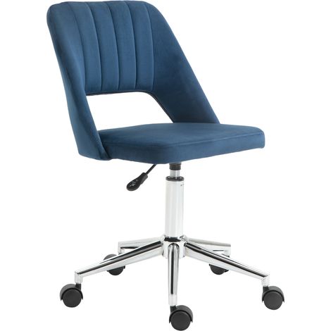 Armless Velvet-Feel Office Chair - Dark Blue